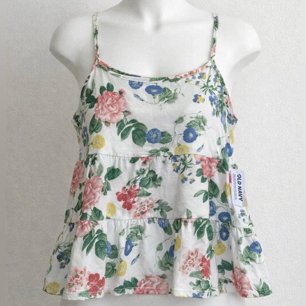 Old Navy Girls Floral Tank Top M (8) NWT Tiered Ruffle Sleeveless 100% Cotton